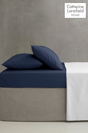 Catherine Lansfield Navy Blue Percale 180 Thread Count Fitted Sheet (B68423) | £10 - £13