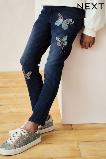 Blue Denim Butterfly Sequin Skinny Jeans (3-16yrs) (B68551) | £17 - £22