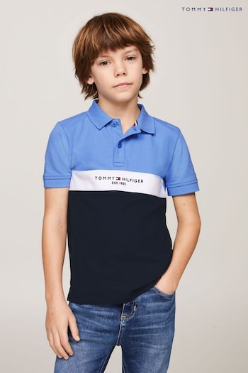 Tommy AW0AW14221 Hilfiger Blue Colourblock Polo Top (B68611) | £40 - £45