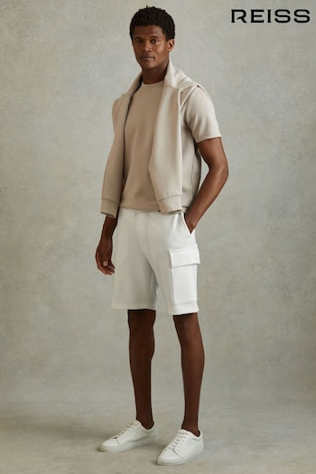 Reiss White Oliver Interlock Jersey Drawstring Shorts (B68618) | £88