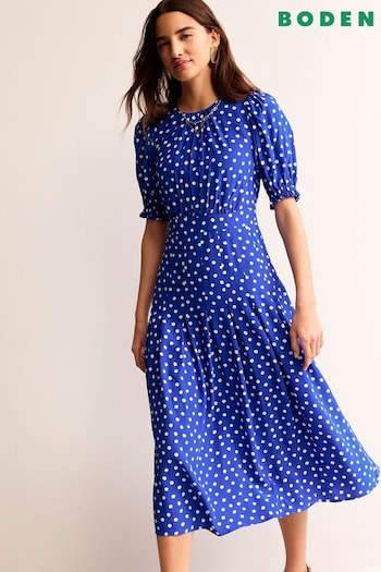 Boden Blue Liv Pleat Detail Midi Gathered Dress (B68648) | £135