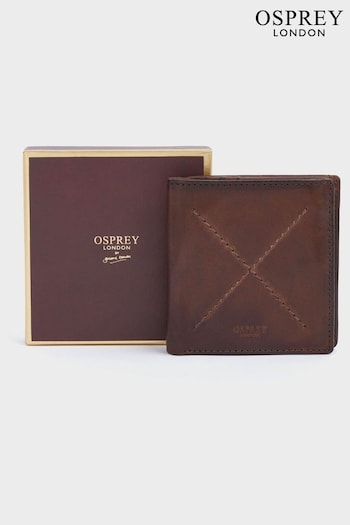 OSPREY LONDON The X Stitch Leather RFID ID Cardholder Brown Wallet (B68751) | £49