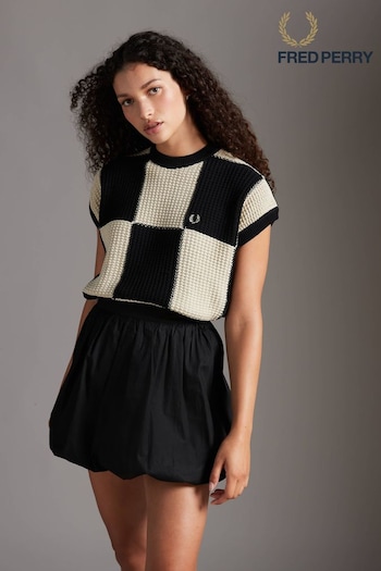 Fred Perry Textured Chequerboard Tank Black Jumper (B68809) | £120