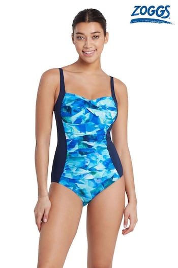 Zoggs Blue Ruched Front Swimsuit With Foam Cup Support And Adjustable Straps (B68894) | £65