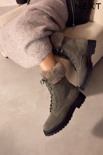 Grey Forever Comfort® Faux Fur Collared Lace-Up Boots (B68913) | £52