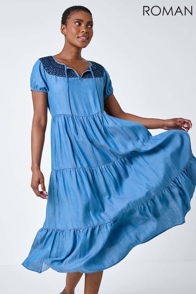 Womens denim and lace dress cheap