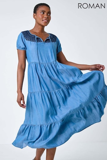 Roman Blue Lace Detail Midi Smock Dress (B68936) | £45