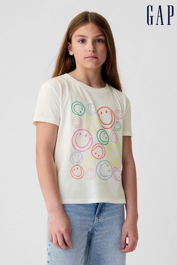 Gap White Cotton Graphic Crew Neck Short Sleeve T-Shirt (4-13yrs) (B69039) | £10