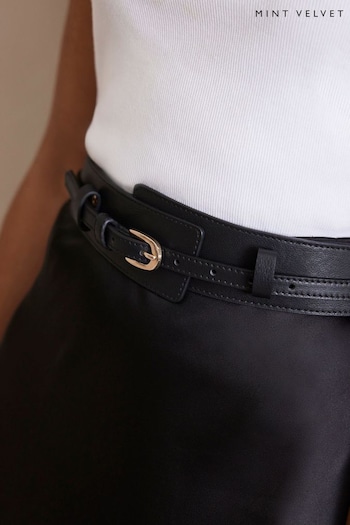 Mint Velvet Black Leather Waist Belt (B69132) | £55