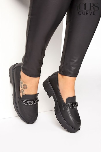 Yours Curve Black Wide FIt Chunky Metal Trim Loafers (B69140) | £34