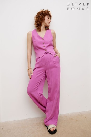 Oliver Bonas Pink Pleated Wide Leg Trousers (B69153) | £65
