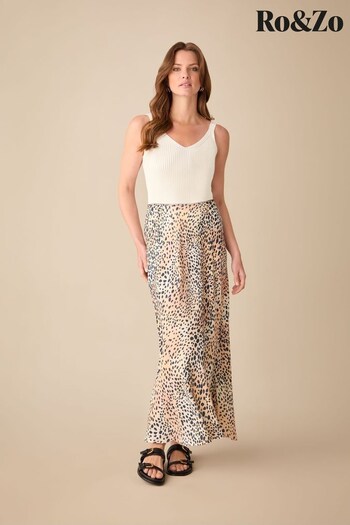 Ro&Zo Petite Leopard Print Bias Cut Maxi Brown Skirt (B69297) | £69
