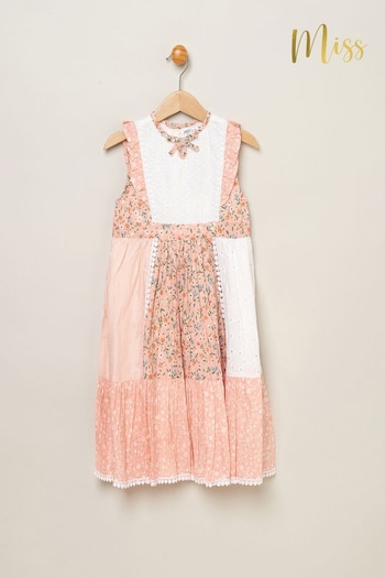 Miss Pink Patchwork Dress With Frill Sleeve (B69314) | £25