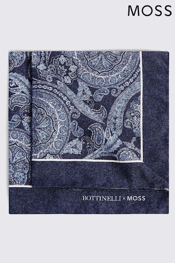 MOSS Navy Blue Bottinelli Silk Paisley Pocket Square (B69367) | £25