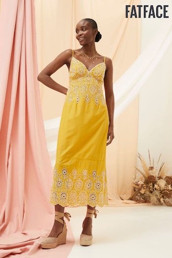 FatFace Yellow Daisy Broderie Midi Dress doux (B69380) | £120