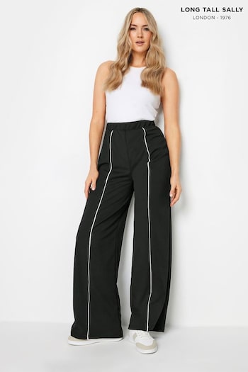 Long Tall Sally Black Contrast Pipe Detail Wide Leg Trousers (B69382) | £37