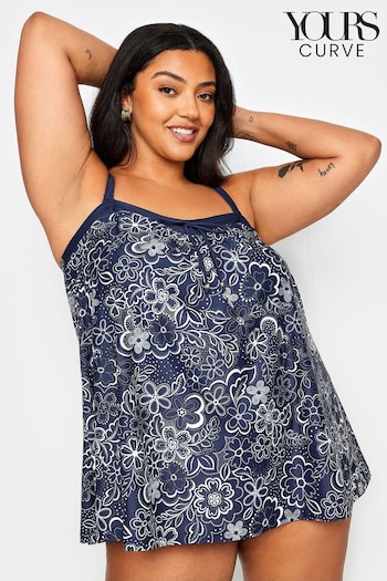 Yours Curve Blue Floral Print A-Line Tankini Top (B69387) | £29