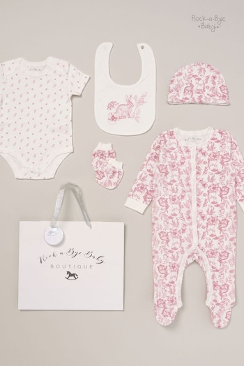 Rock-A-Bye Baby Boutique White Printed All in One Cotton 5-Piece Baby Gift Set (B69395) | £25
