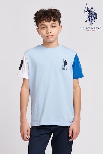 U.S. Polo Kids Assn. Boys Blue Player 3 Colourblock T-Shirt (B69503) | £28 - £34