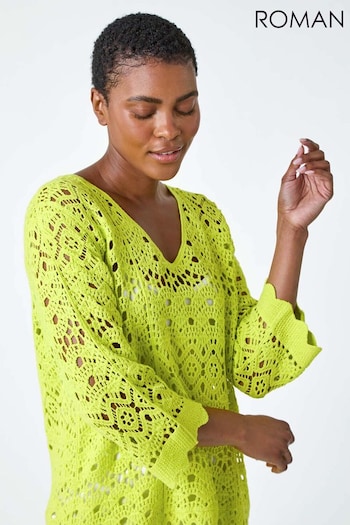Roman Green Cotton Crochet Tunic Top (B69575) | £40
