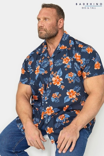 BadRhino Big & Tall Navy Blue & Orange Tropical Shirt (B69577) | £30