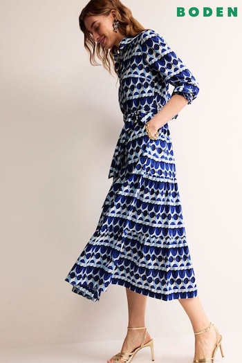 Boden Blue Flo Cotton Midi Shirt T-shirt Dress (B69591) | £135