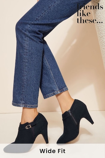 Friends Like These Navy Blue Wide Fit Mid Heeled Zip Buckle Shoe Boot (B69634) | £37