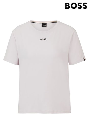 BOSS White Pyjama T-Shirt in Stretch Cotton With Logo Print (B69688) | £49