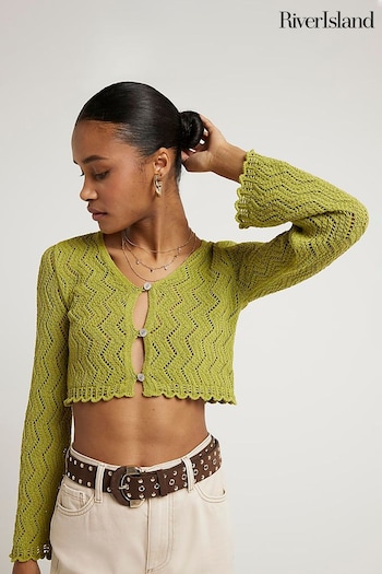 River Island Green Darek Crochet Button Up Cardigan (B69689) | £28