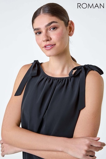 Roman Black Bow Detail Shirred Hem Top (B69751) | £26