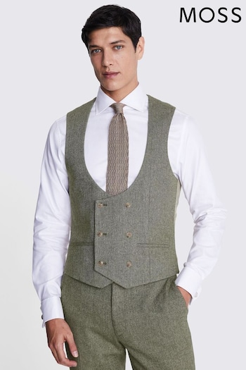 MOSS Slim Fit Green Sage Herringbone Tweed Waistcoat (B69830) | £90