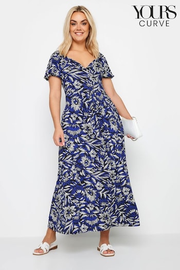 Yours Curve Blue Floral Print Tiered Maxi Dress (B69851) | £37