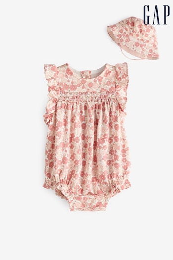 Gap Pink Ruffle Print Baby Bodysuit & Hat Set (Newborn-24mths) (B69879) | £25