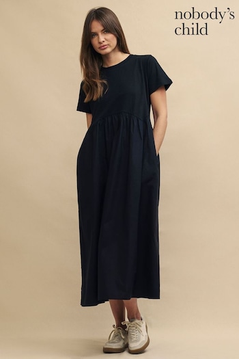 Nobodys Child Maine Plain Midi Black Dress (B69927) | £69
