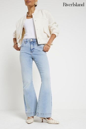 River Island Blue Petite High Rise Tummy Hold Flare Jeans side (B69951) | £48