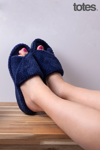 Totes anne Navy Popcorn Turnover Open Toe Slippers (B70020) | £22