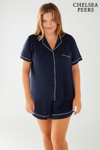 Chelsea Peers Blue Curve Modal Button Up Short Pyjama Set (B70094) | £38