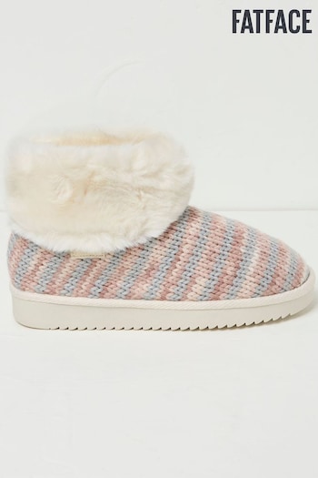 FatFace Light Pink Faux Fur Cuff Knit Boots (B70124) | £39.50