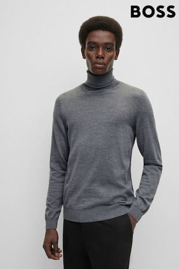 BOSS Grey Slim-Fit Virgin Wool Rollneck Sweater (B70161) | £169