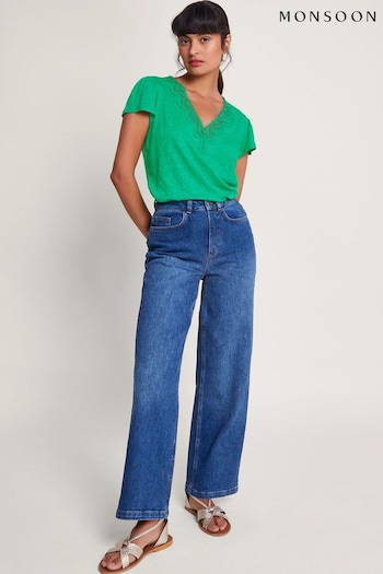 Monsoon Green Lisa Lace Linen T-Shirt (B70167) | £49