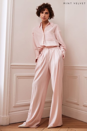 Mint Velvet Pink Pinstripe Wide Trousers cotton (B70211) | £109