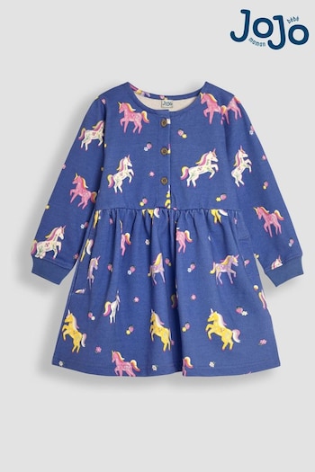 JoJo Maman Bébé Cornflower Unicorn Floral Button Front Sweat Dress (B70266) | £25