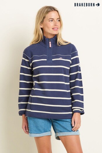 Brakeburn Blue Navy Stripe Quarter Zip Sweatshirt (B70480) | £60