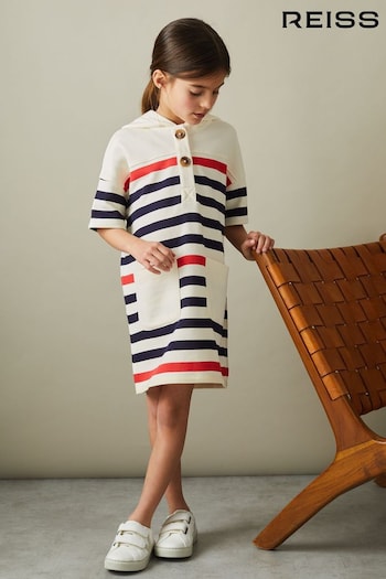 Reiss Ecru Martha Striped Jersey Hooded Dress (B70552) | £55