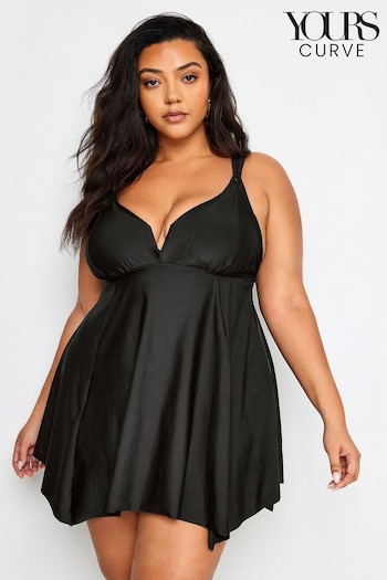 Yours Curve Black Knotted Strap Hanky Swim Dress (B70563) | £41
