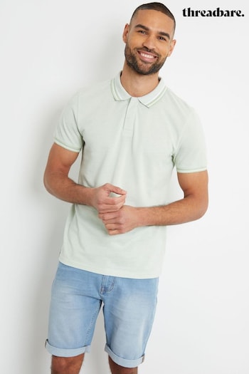 Threadbare Green Cotton Polo Shirt With Herringbone Detail Collar (B70585) | £20