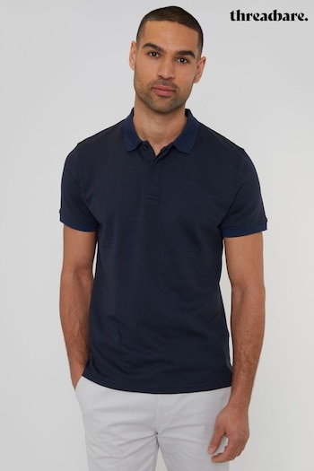 Threadbare Blue Textured Cotton Rich Polo Shirt (B70645) | £20