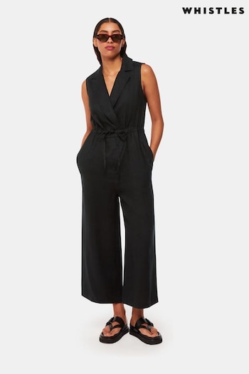 Whistles Bella Linen Wrap Black Jumpsuit (B70672) | £149