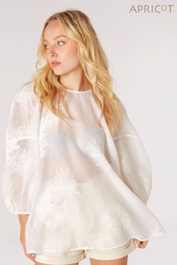 Apricot Cream Embroidered Floral Organza Top (B70680) | £35
