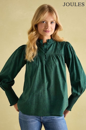 Joules Mariella Green Paisley Cotton Frill Neck Blouse (B70737) | £49.95